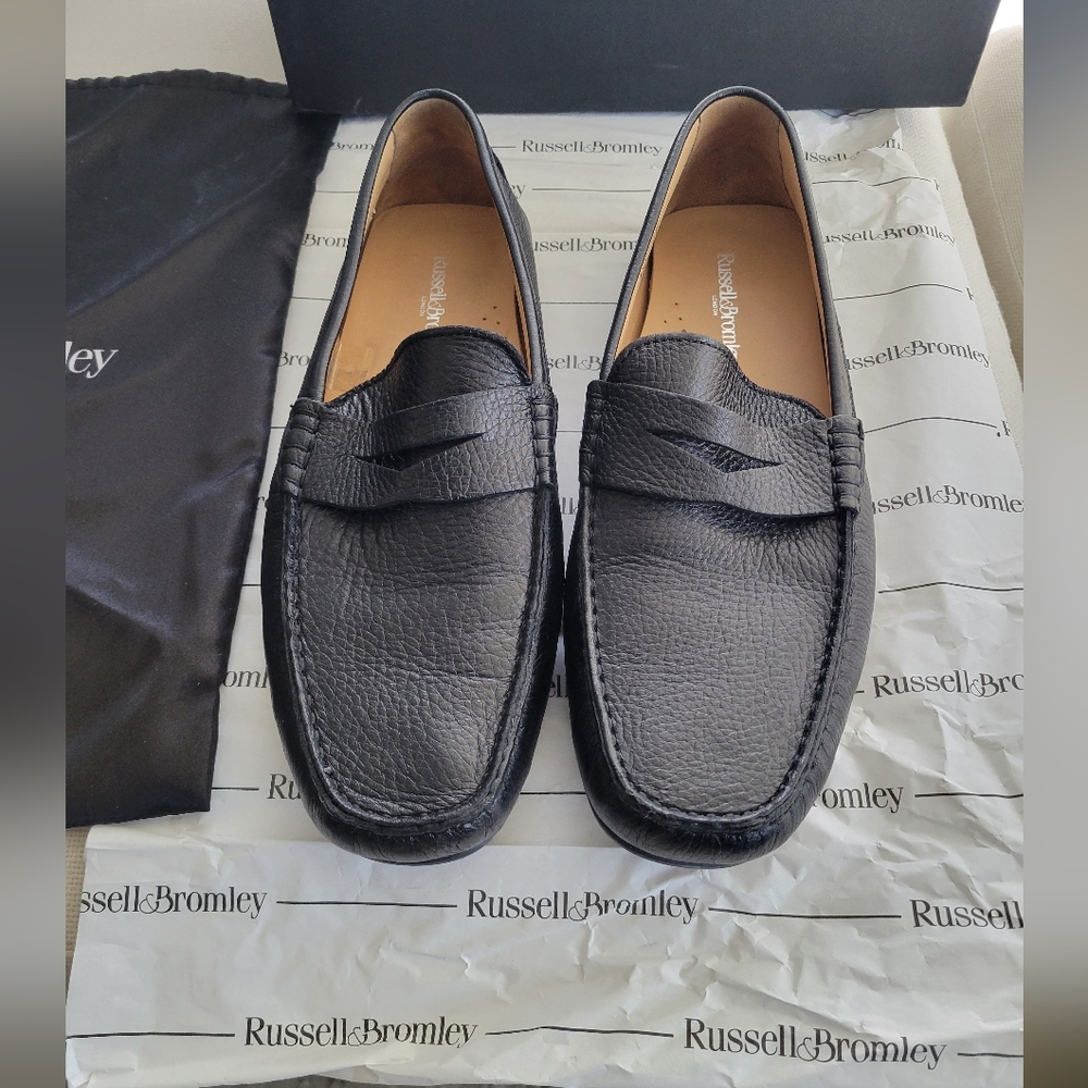Russell & Bromley Black Saddle Driver Leather Slip-On Loafers